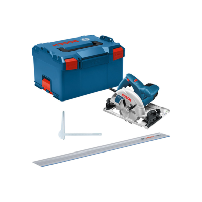 Conjunto de serra circular Bosch com caixa azul e acessórios