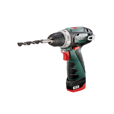 Berbequim elétrico Metabo verde e preto com broca