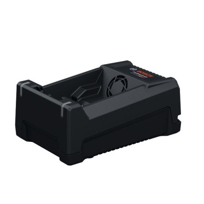 Carregador Bosch Professional preto com ventoinha e texto no topo