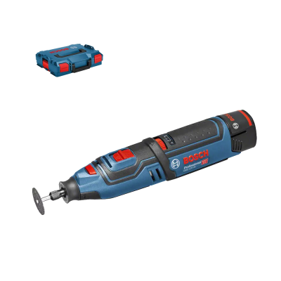 Ferramenta rotativa Bosch azul e preta com disco de corte e estojo azul