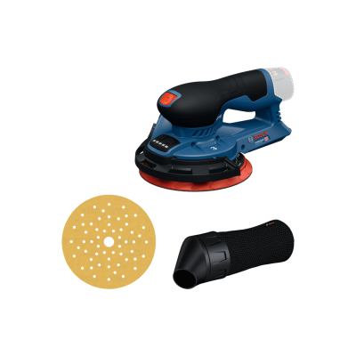 Ferramenta elétrica Bosch azul e preta com disco abrasivo e acessório