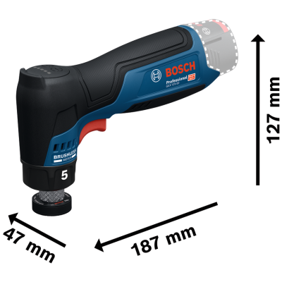 Ferramenta elétrica BOSCH Professional preta e azul com dimensões destacadas