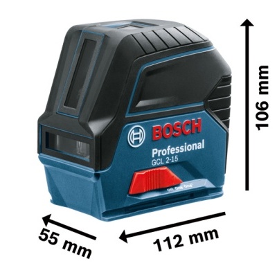 Nível a laser Bosch Professional GCL 2-15 azul e preto com medidas em branco