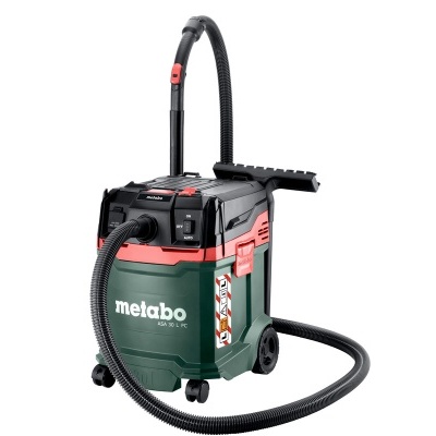 Aspirador de pó industrial Metabo verde e preto com mangueira