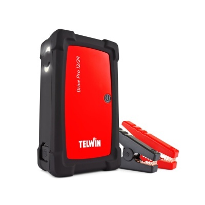 Carregador portátil TELWIN Drive Pro 12/24 vermelho e preto com garras vermelhas e pretas