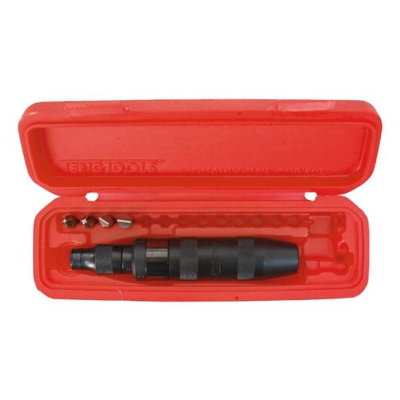 Estojo vermelho com ferramenta preta e bits metálicos