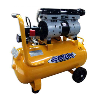 Compressor de ar amarelo EMAX com rodas e manómetro