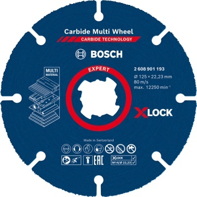 Disco de corte Bosch Carbide Multi Wheel azul com texto e logótipos