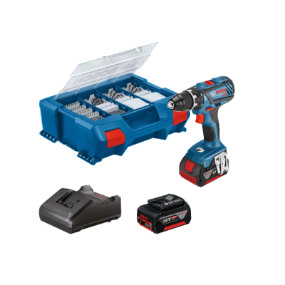 Conjunto de furadeira/parafusadora Bosch com bateria, carregador e estojo de bits