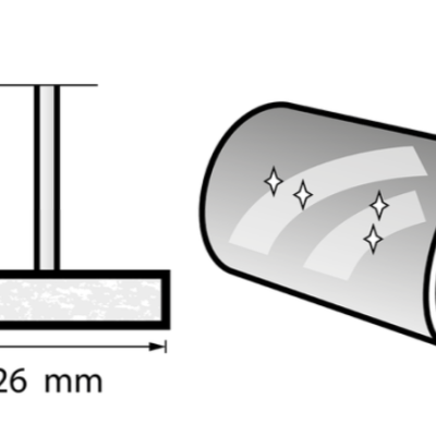 Perfil T metálico cinza de 26 mm e tubo metálico cilíndrico cinzento brilhante