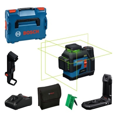 Conjunto equipamento laser Bosch Color Crossline azul e preto com acessórios