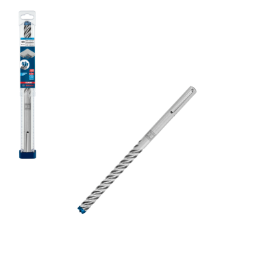 Broca para martelo SDS Plus cinzenta com ponta azul em embalagem transparente