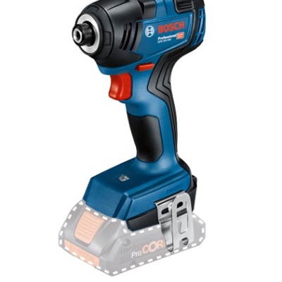 Parafusadora Bosch Professional azul e preta com botão vermelho e grampo metálico lateral