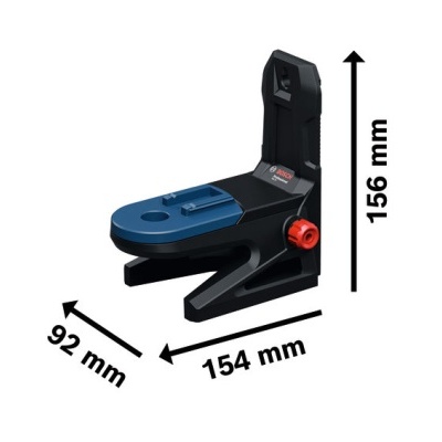 Suporte multifunções preto com placa azul e botão vermelho