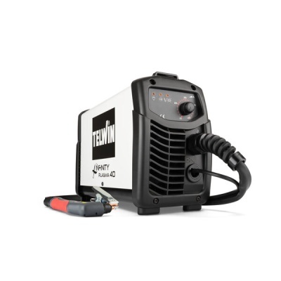 Máquina de soldar Telwin Infinity Plasma 40 branca e preta com cabo e pistola