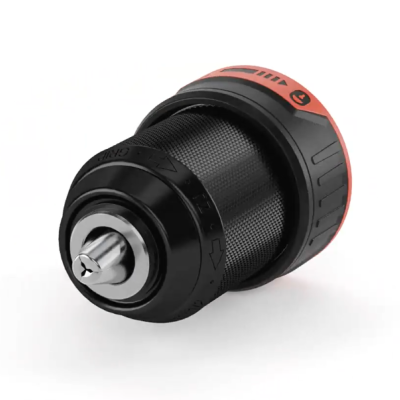 Mandril para broca preto e laranja com texto MAX 13MM