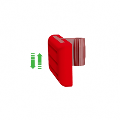 Produto plástico vermelho retangular com setas verdes lado a lado