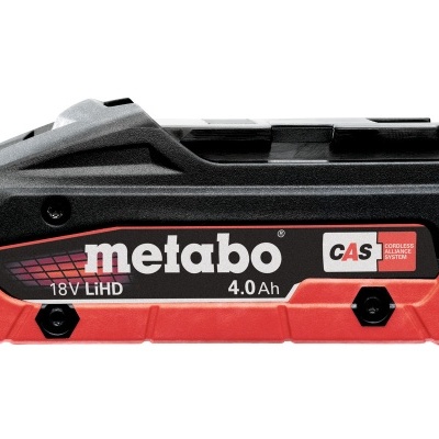 Bateria Metabo preta e vermelha 18V 4.0 Ah com etiqueta CAS
