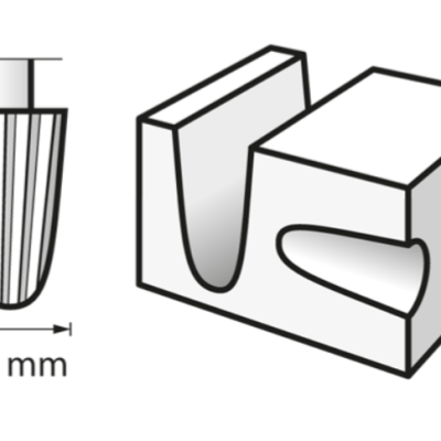 Peça técnica cilíndrica ranhurada e bloco com cavidade para encaixe