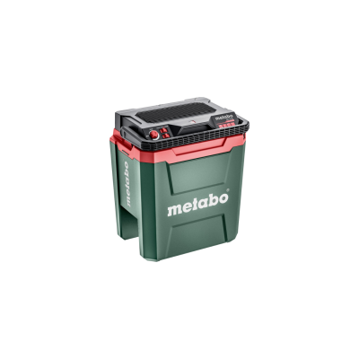 Caixa de ferramentas Metabo verde escuro com tampa preta e detalhes vermelhos