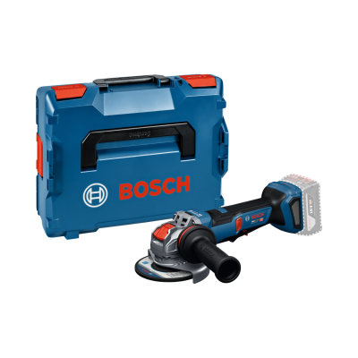 Esmerilhadora angular Bosch azul com mala rígida azul.