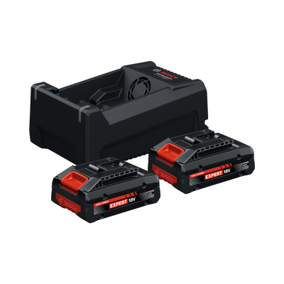 Carregador e duas baterias Bosch Expert 18V em preto e vermelho