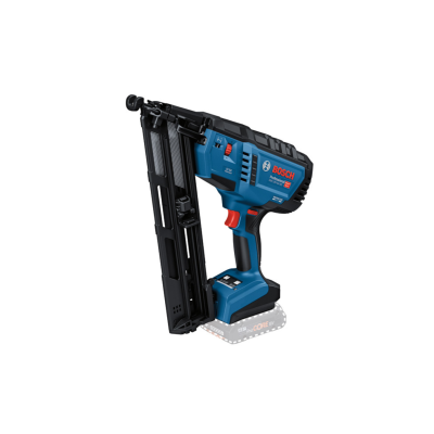 Ferramenta elétrica Bosch azul e preta com suporte para bateria.