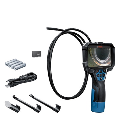 Endoscópio industrial Bosch preto e azul com equipamentos de acessórios