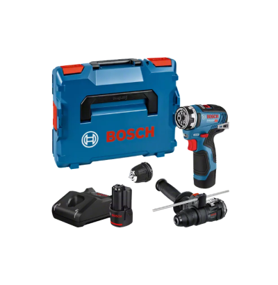 Kit de ferramenta Bosch azul com mala, furadeira sem fio, bateria, carregador e acessórios