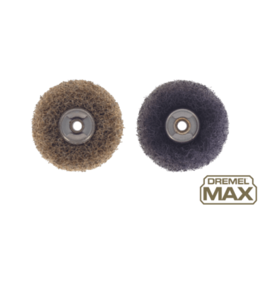 Escovas circulares Dremel castanha e preta com logotipo DREMEL MAX