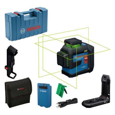 Kit de laser multi-linhas Bosch azul e preto com acessórios e estojo