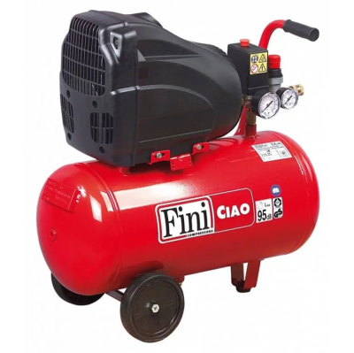 Compressor de ar portátil Fini CIAO vermelho com rodas e motor preto.