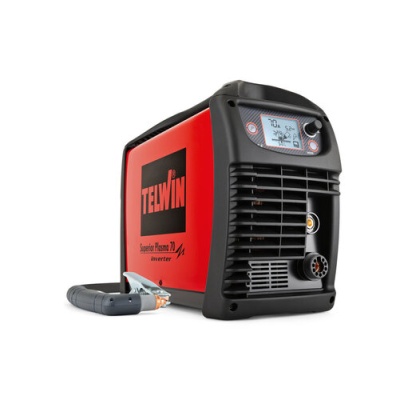 Máquina de soldar Telwin Superior Plasma 70 inverter vermelha e preta com ecrã digital