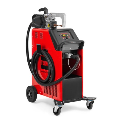 Máquina industrial vermelha TELWIN com mangueira preta e painel de controlo