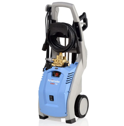 Máquina de alta pressão Kranzle K 1050 TS azul e branca com rodas e cabo preto