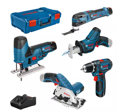 Conjunto de ferramentas eléctricas Bosch com caixa azul e carregador