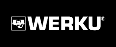 Logotipo da marca WERKU em branco sobre fundo preto