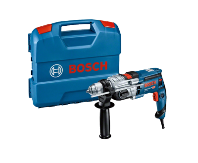 Furadeira elétrica Bosch azul com caixa de transporte