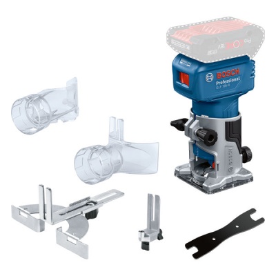 Máquina para fresar BOSCH Professional com acessórios em fundo branco