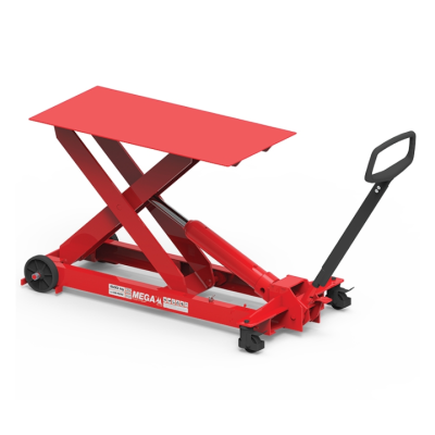 Macaco de elevação para motos vermelho e preto com rodas