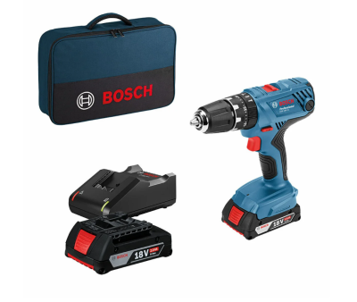 Conjunto Bosch com mala azul, furadeira sem fios, bateria 18V e carregador