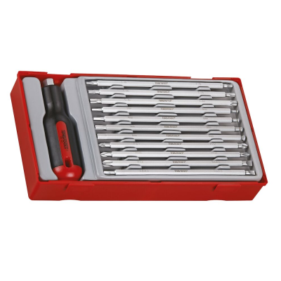 Conjunto de chaves estrela organizadas em caixa vermelha com cabo vermelho e preto