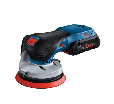 Lixadora elétrica Bosch azul e preta com base vermelha