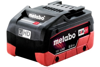 Bateria recarregável Metabo LiHD 18V 8.0Ah preta e vermelha
