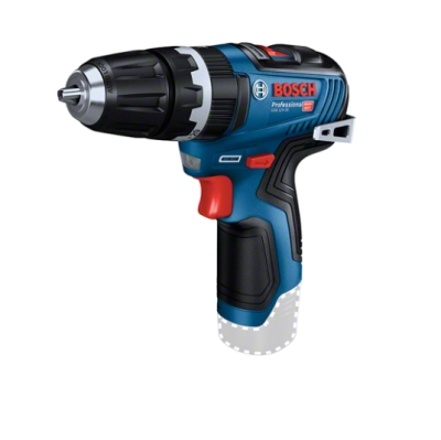 Furadeira aparafusadora BOSCH azul, preta e vermelha em fundo branco