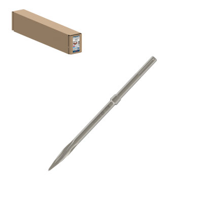 Broca para martelo cinzenta BOSCH em metal com caixa castanha, fundo branco