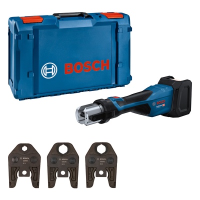 Conjunto ferramenta elétrica Bosch azul com mala e acessórios.