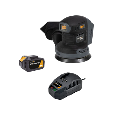 Lixadora elétrica preta e cinza, bateria e carregador BATAVIA MAXXPACK 18 V 4Ah
