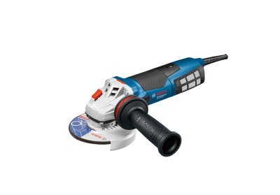 Rebarbadora Bosch azul, preto e branca com disco de corte e punho lateral preta