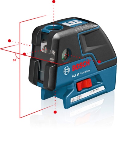 Laser de construção Bosch GCL 25 Professional azul e preto com projeção de linhas vermelhas